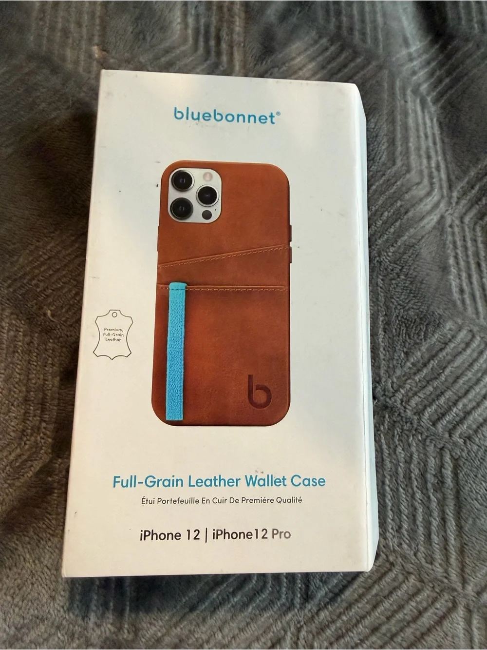 bluebonnet Brown Leather Card Wallet Phone Case with Teal Strap